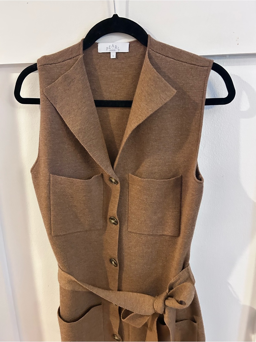 Pearl by Lela Rose Camel Wool Blend Sleeveless Belted Midi Sweater Dress Size S - Picture 4 of 6